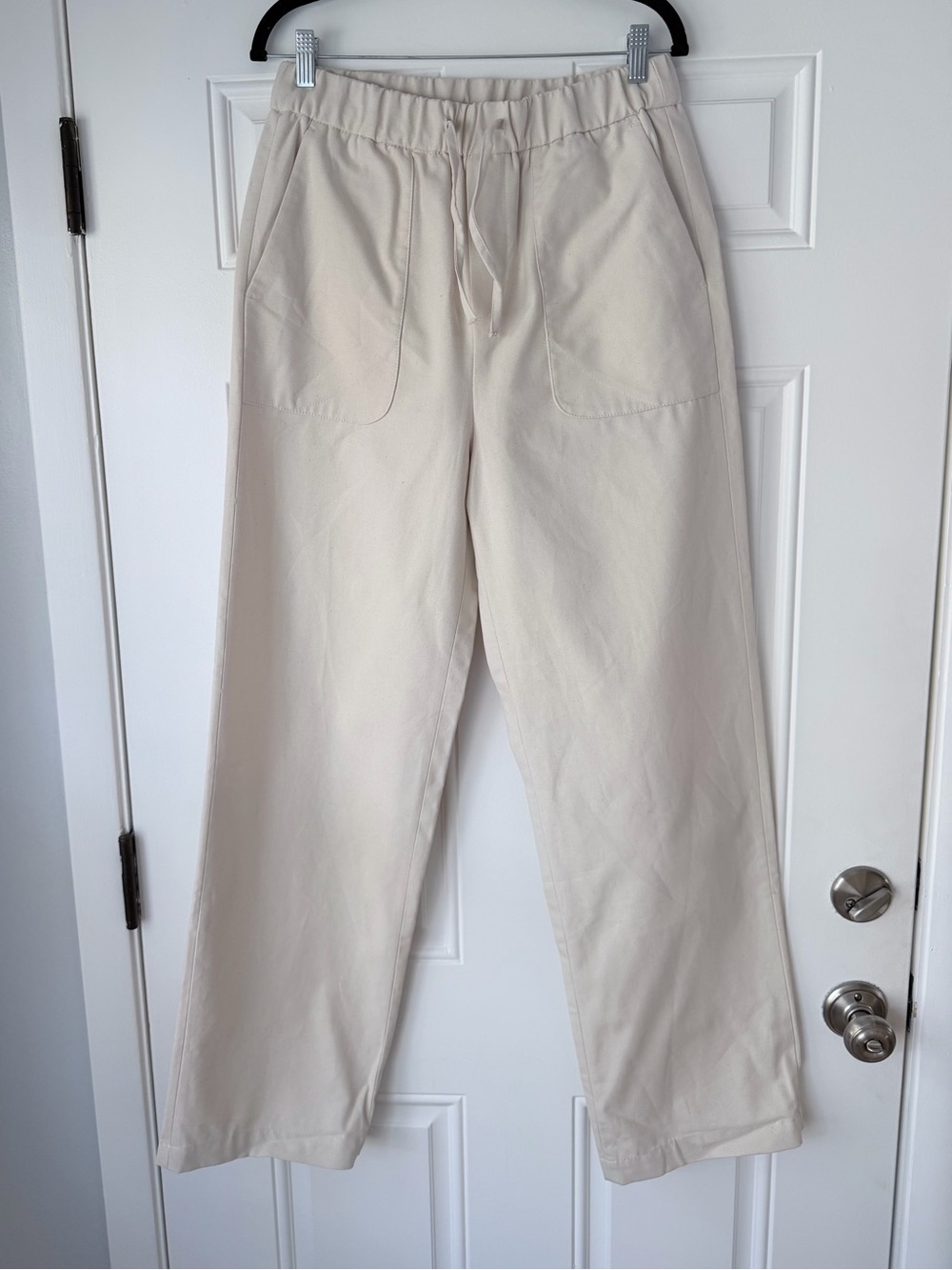 NWT‎ ZARA SIZE S CREAM IVORY PANTS ELASTIC WAIST 100% cotton straight leg
